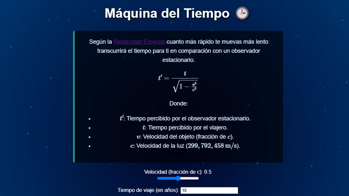 Web simulator of relativistic time dilation